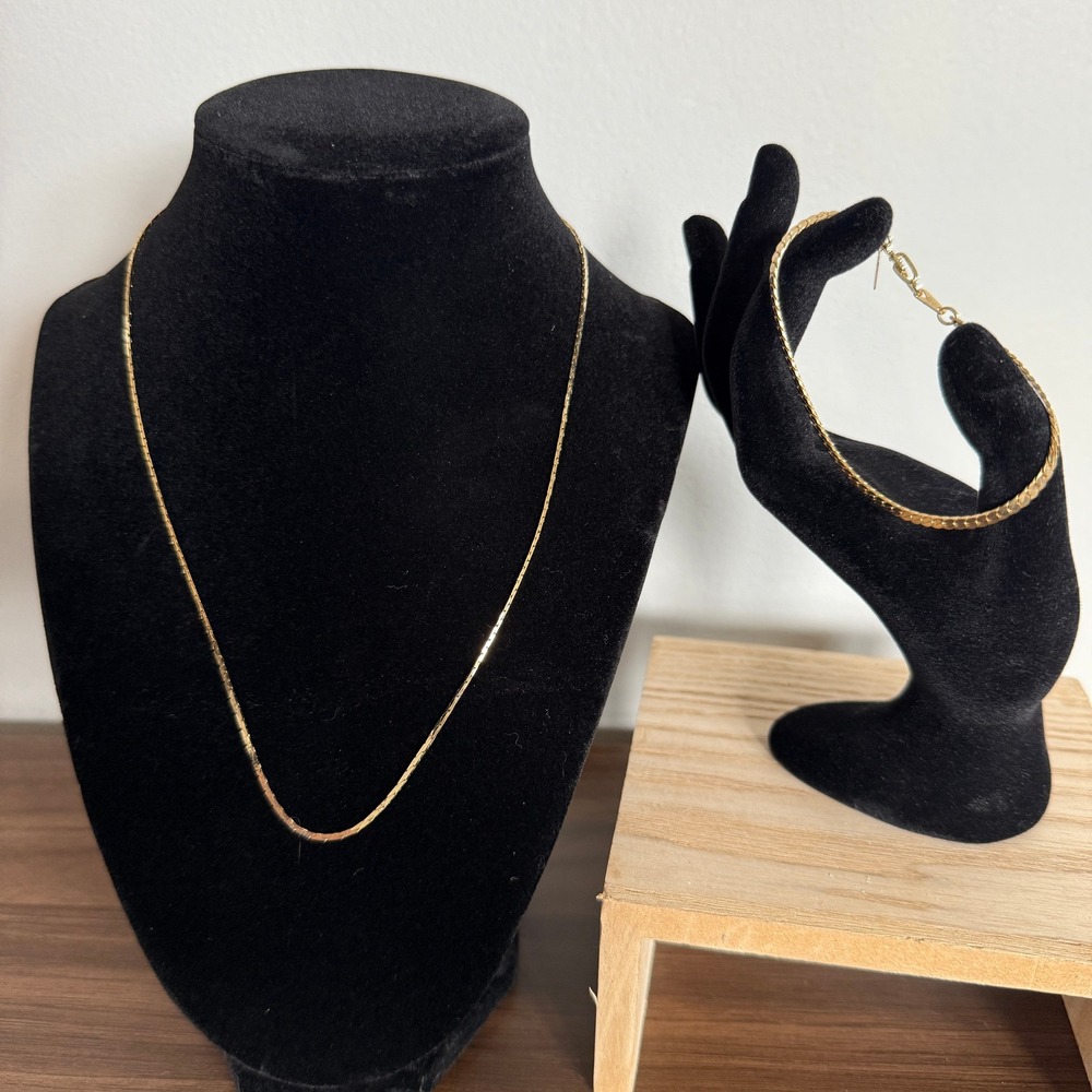 14K‎ KGP Gold Herringbone Chain Necklace Bracelet Set Elegant Jewelry